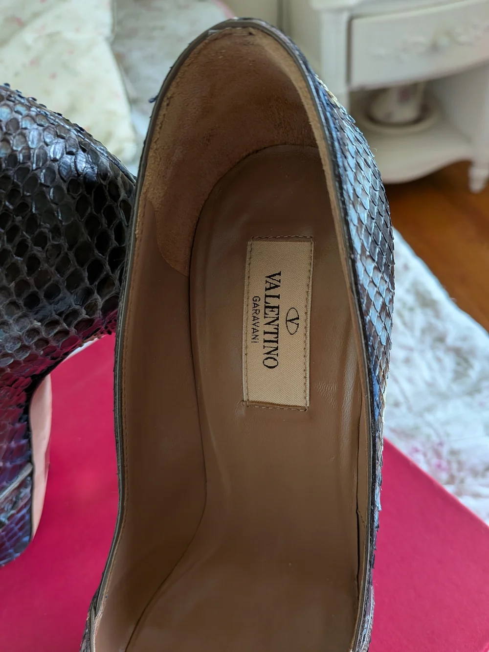 Valentino Brown Snakeskin Platform Pump with Gold Stud